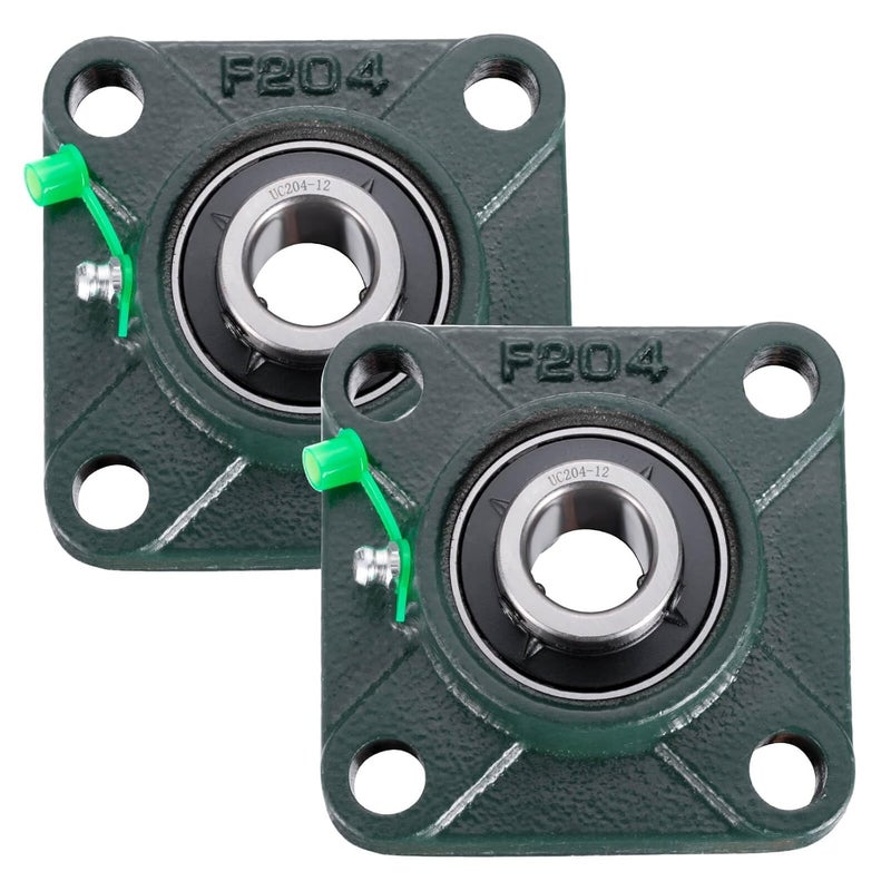 SHINICO Pillow Block Bearing 3/4 inch Shaft Bore, Square Flange Mounted UCF204-12 Solid Cast Iron Base, Swamp Cooler Parts, Self-Aligning, 2Pack - Image 1